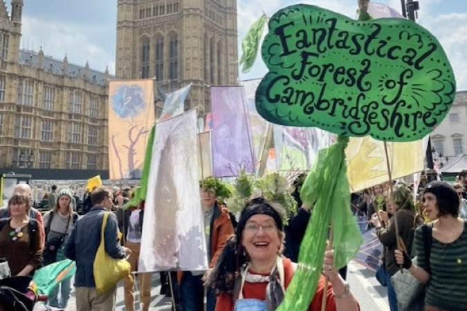 Ruth Sapsed marching the Fantastical Forest to Westminster in 2023