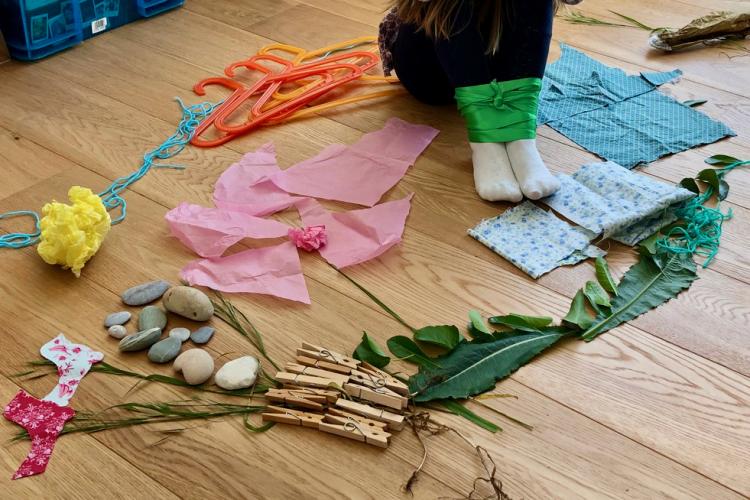 colourful materials arranged on floor